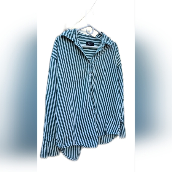 Brunette The Label Oversized Green Striped Button Down Cotton Shirt S/M P Great - Picture 3 of 11